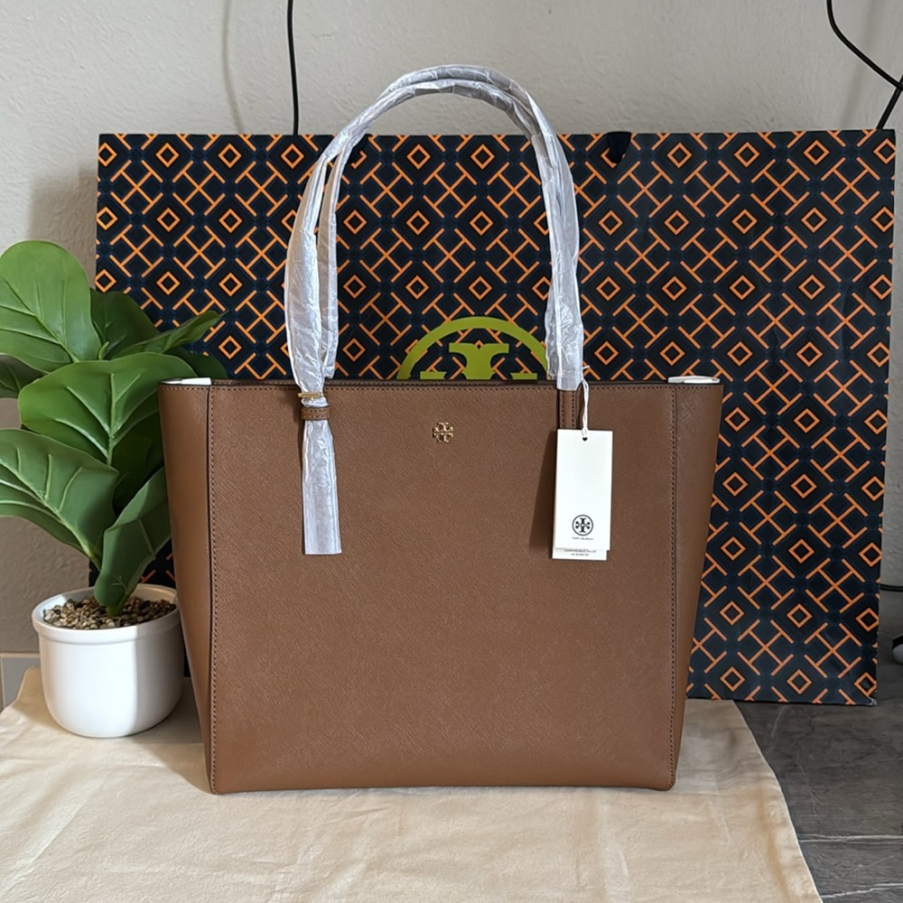 NWT , Tory Burch Emerson zip  Brown large Tote Bag moose color - Picture 5 of 14
